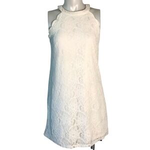 MONTEAU‎ LIGHT CREAM LACE HALTER DRESS